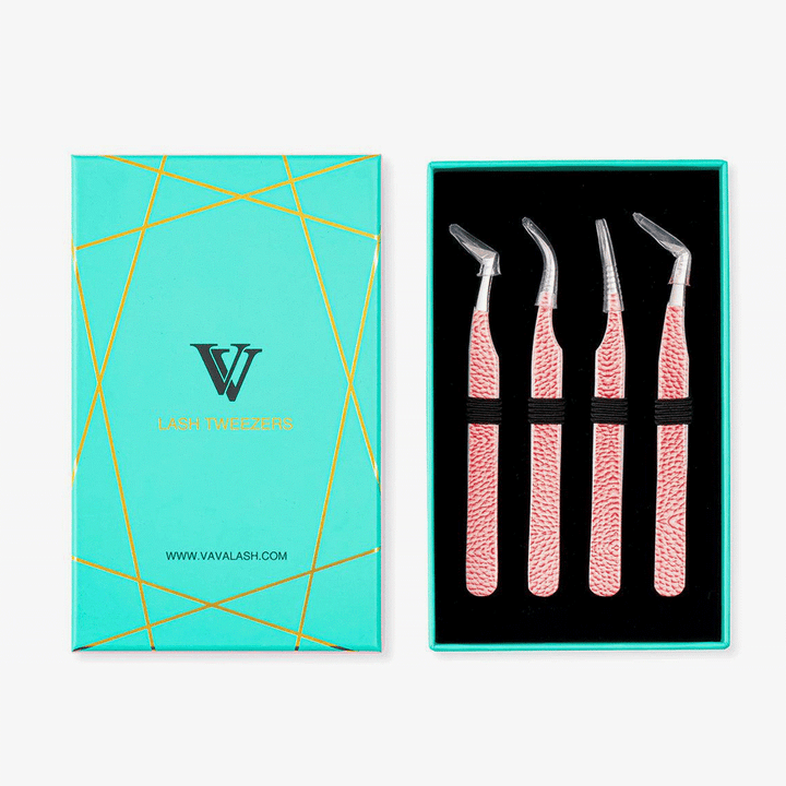 Ombre Pink-White Professional Eyelash Extensions Tweezers Kit