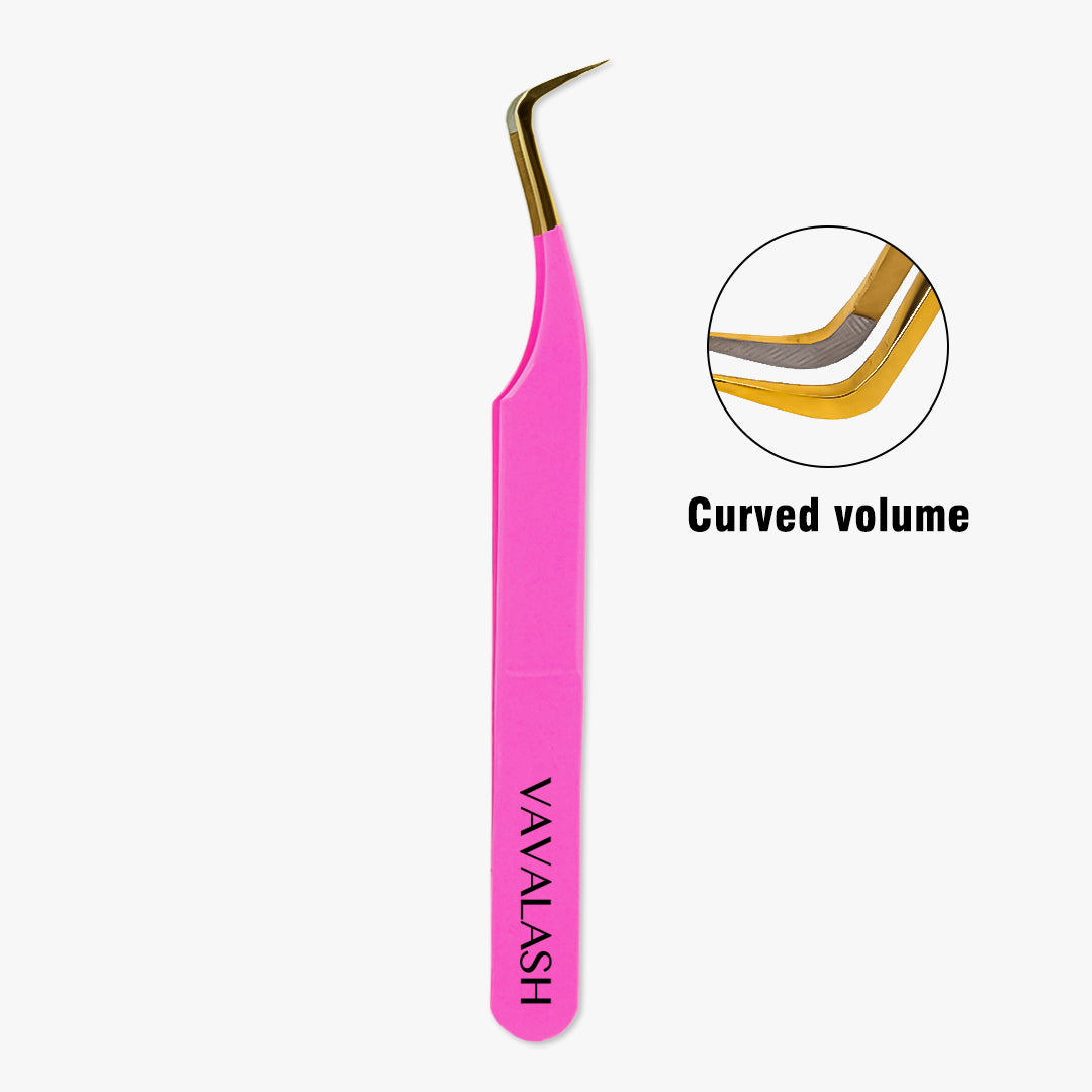Rose Red Curved Volume Fiber Tweezers