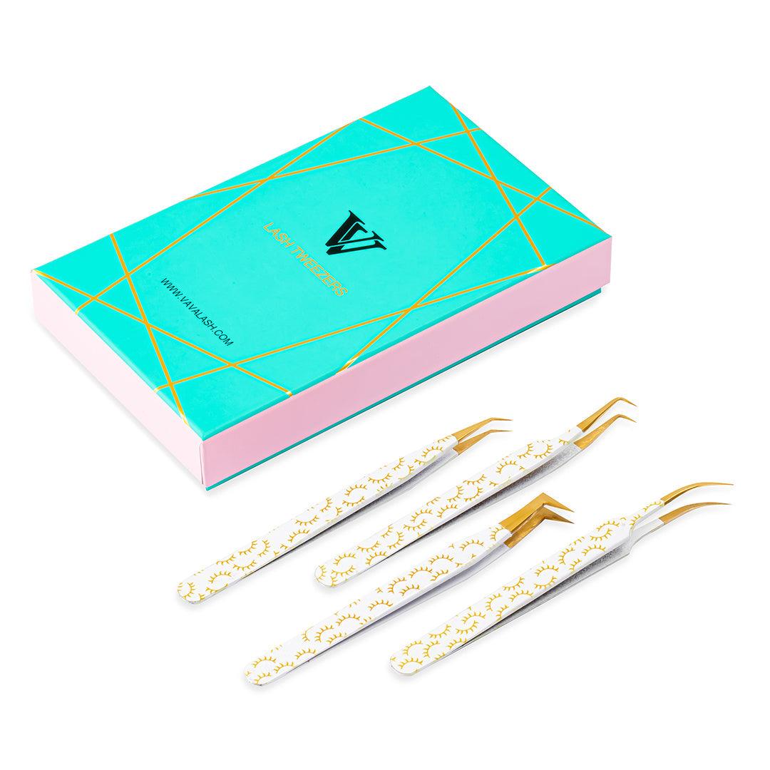 White Colored  Lash Tweezers Kit With Lash Print