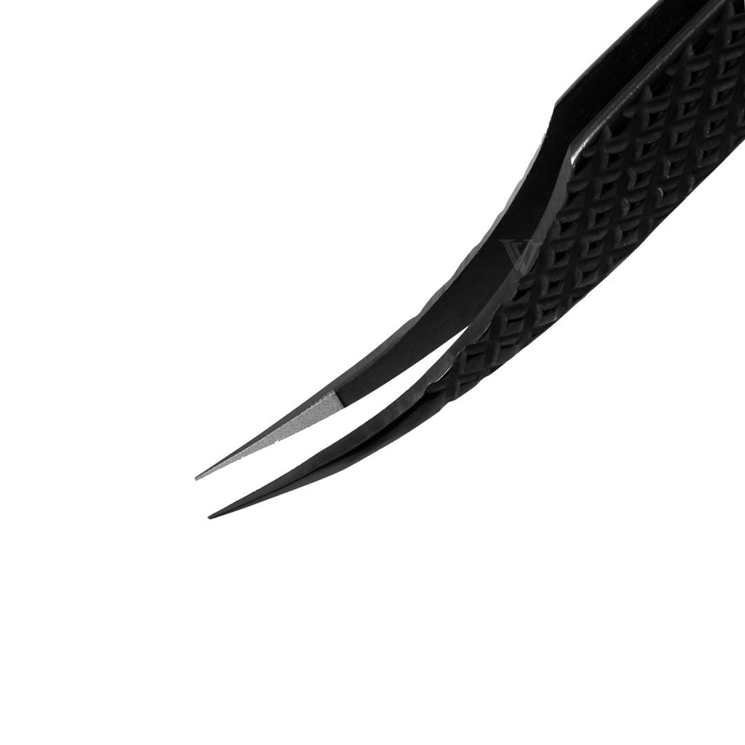 VA-03 Fiber Tip Black Coated Curved Tweezers for Volume Eyelash Extensions