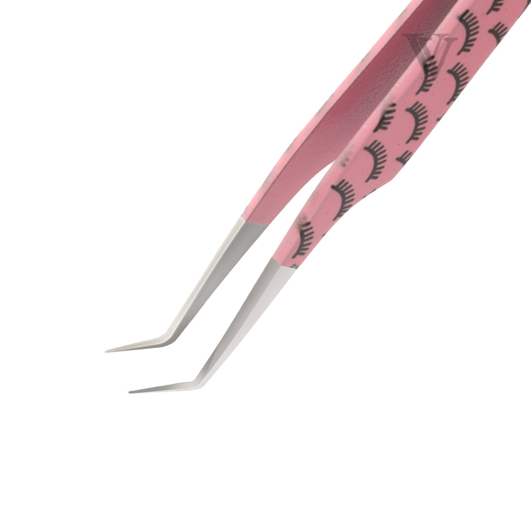 VP-21 Pink Colored Lash Tweezer With Lash Print for Eyelash Extension