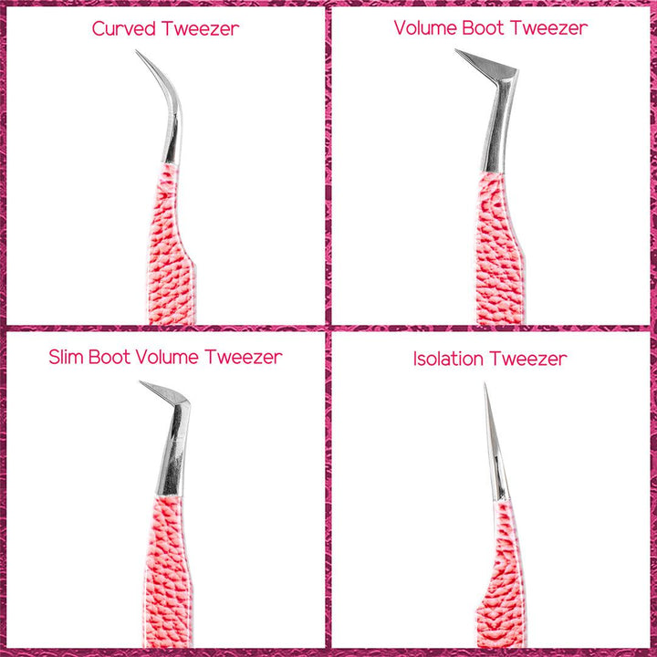 Pink Leather Pattern Professional Eyelash Extensions Tweezers Kit