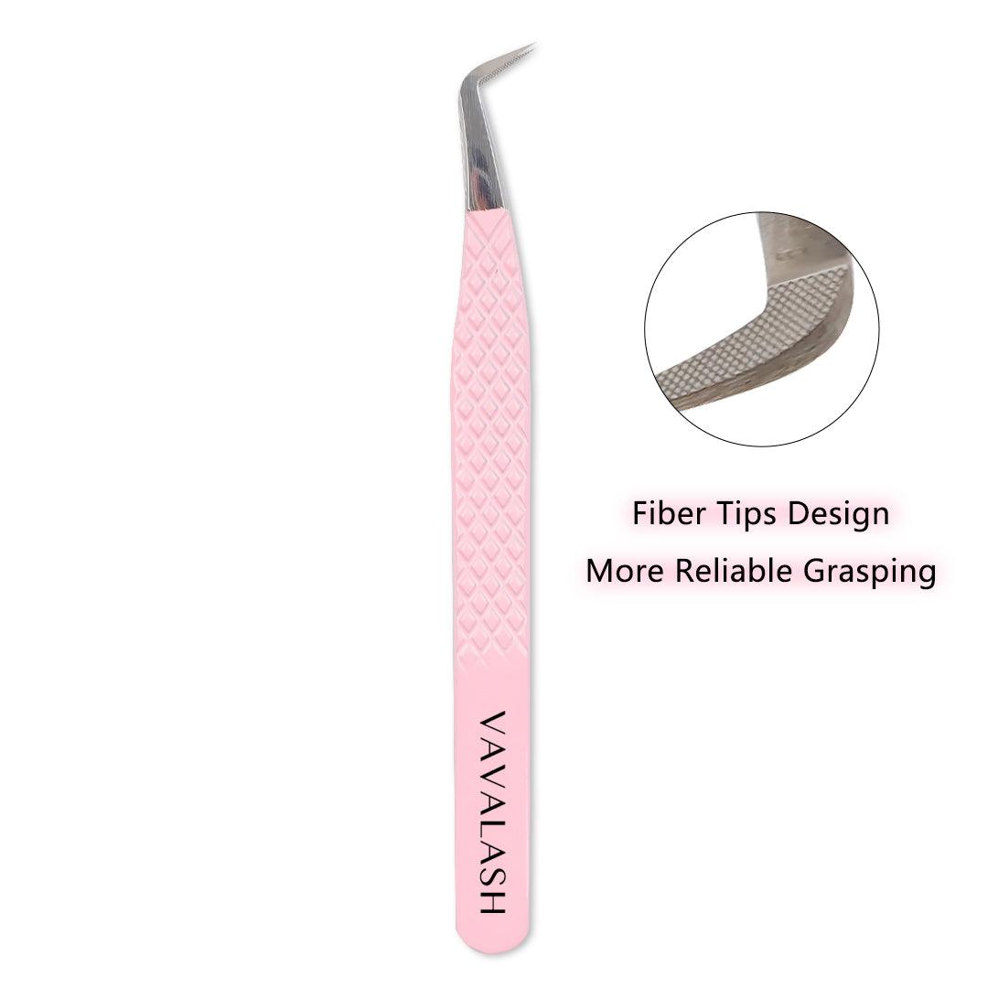 VL-03 Fiber Tip Peach Coated Curved Tweezers for Volume Lashes